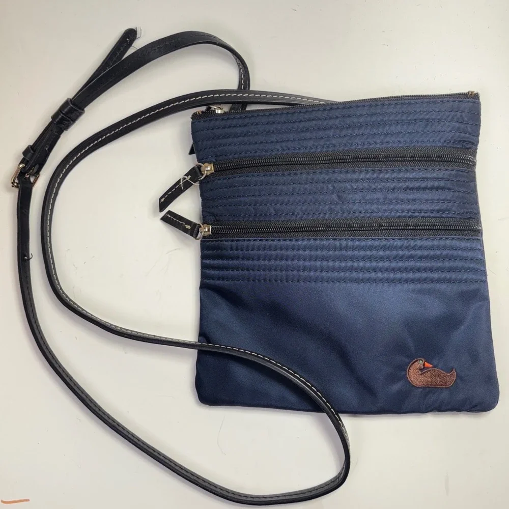Dooney & Bourke Navy Nylon Triple Zip Crossbody Bag Pink Lining Duck Logo